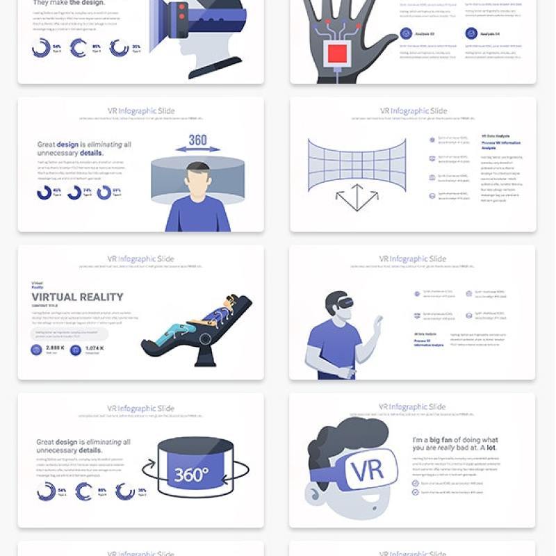 11套色系VR虚拟现实PPT信息图表幻灯片VR - PowerPoint Infographics Slides