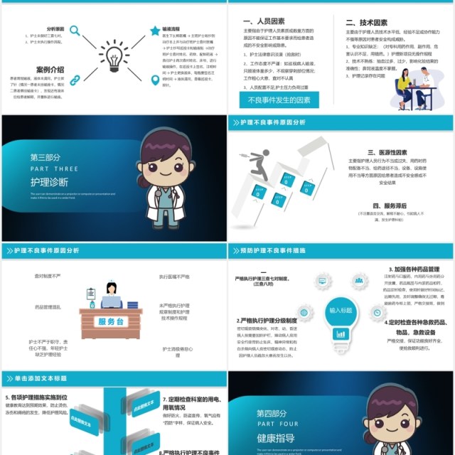 卡通护理不良事件分析医疗医院PPT模板