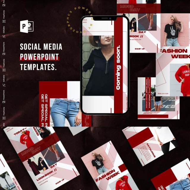 手机移动端竖版不含照片社交媒体杂志PPT版式模板Social Media PowerPoint Template