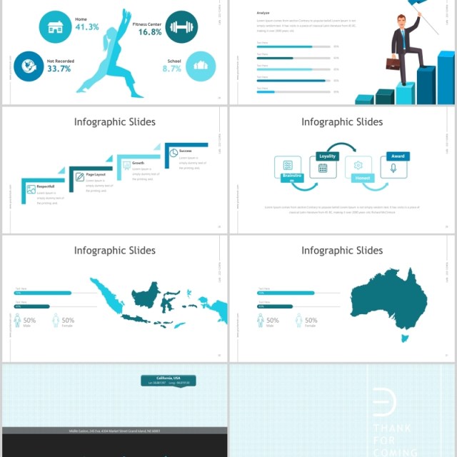 蓝色渐变公司产品介绍PPT信息图表模板dent powerpoint template