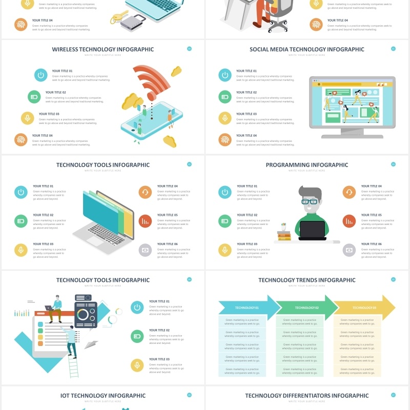 科技研发用户体验虚拟技术PPT可视化信息图表素材Technology Infographics Powerpoint Template