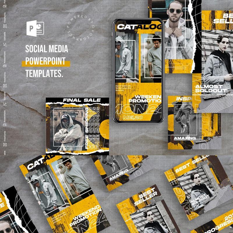 黄色简约手机竖版社交媒体PPT模板Social Media PowerPoint Template