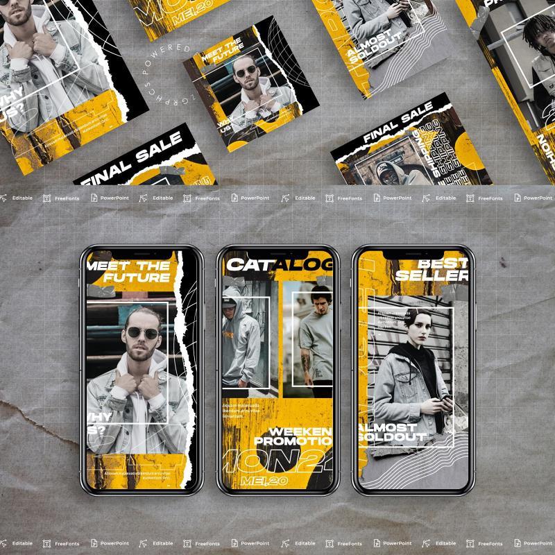 黄色简约手机竖版社交媒体PPT模板Social Media PowerPoint Template