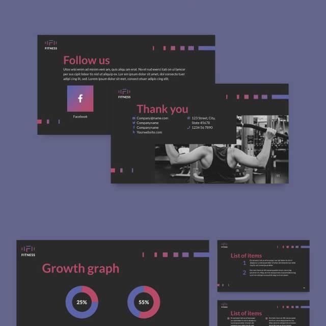 健身工作室健身房运动项目介绍宣传PPT模板不含照片Fitness Studio PowerPoint Presentation Template