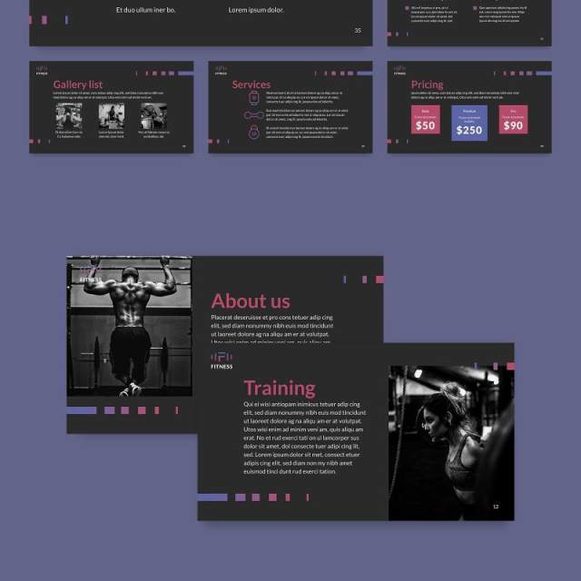 健身工作室健身房运动项目介绍宣传PPT模板不含照片Fitness Studio PowerPoint Presentation Template