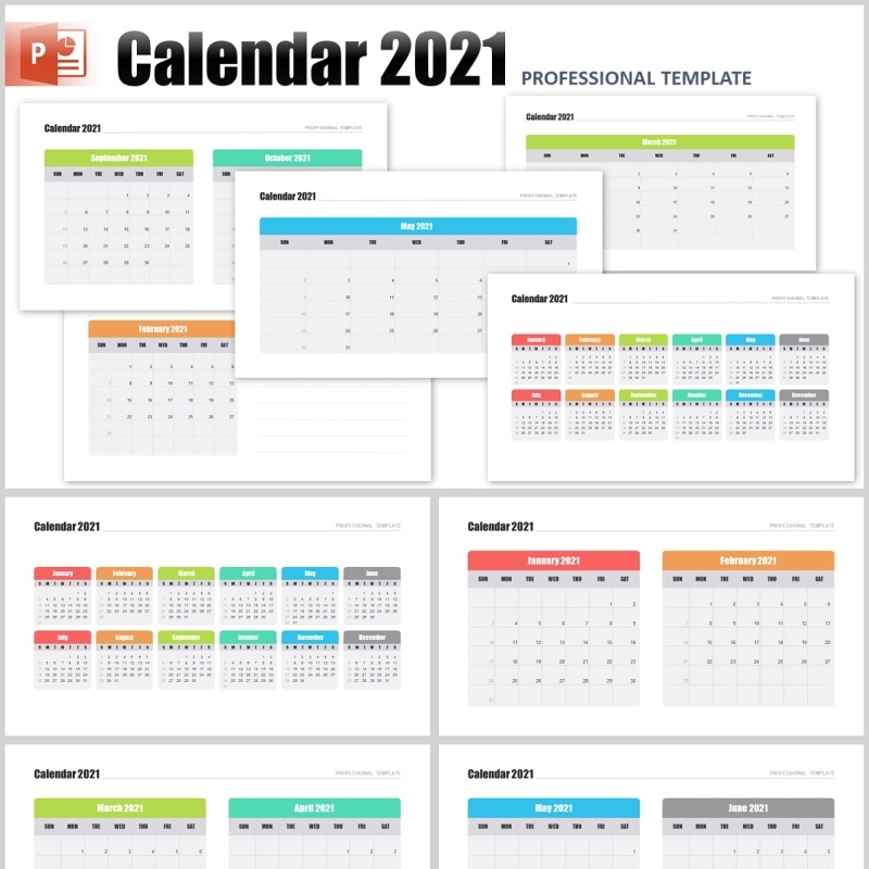 2021年日历PPT模板素材calendar 2021 for powerpoint