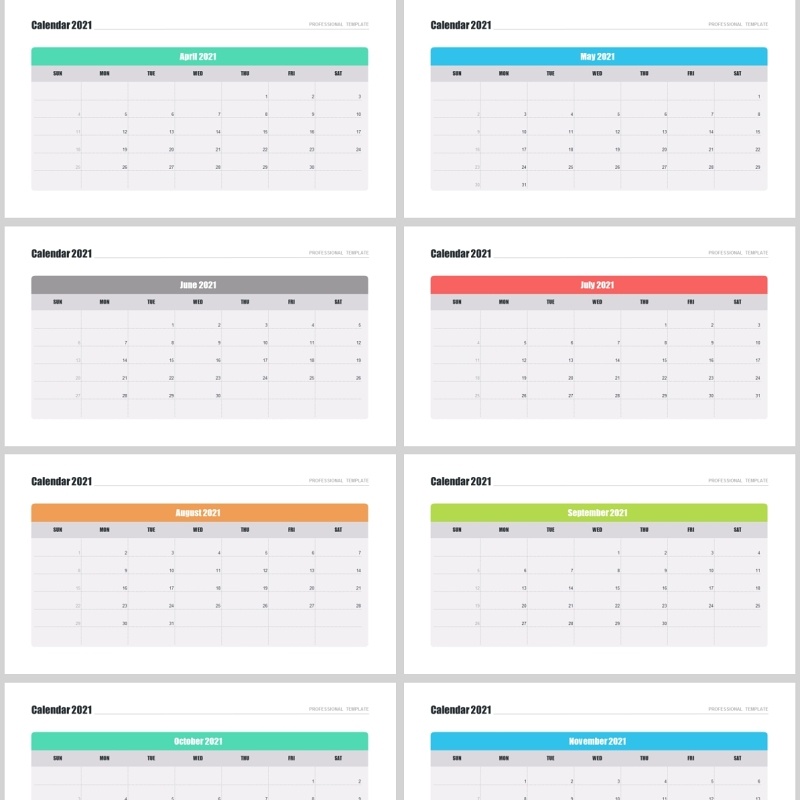 2021年日历PPT模板素材calendar 2021 for powerpoint