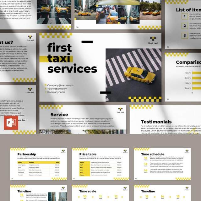 出粗车服务商业公司宣传介绍PPT模板不含照片Taxi Services PowerPoint Presentation Template