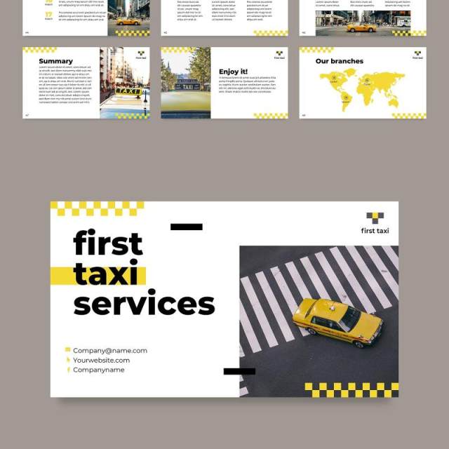 出粗车服务商业公司宣传介绍PPT模板不含照片Taxi Services PowerPoint Presentation Template