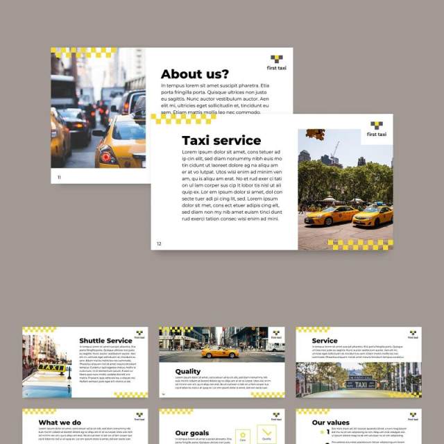 出粗车服务商业公司宣传介绍PPT模板不含照片Taxi Services PowerPoint Presentation Template