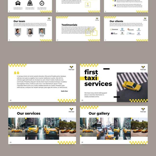 出粗车服务商业公司宣传介绍PPT模板不含照片Taxi Services PowerPoint Presentation Template