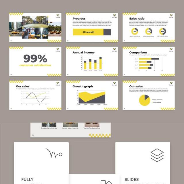 出粗车服务商业公司宣传介绍PPT模板不含照片Taxi Services PowerPoint Presentation Template