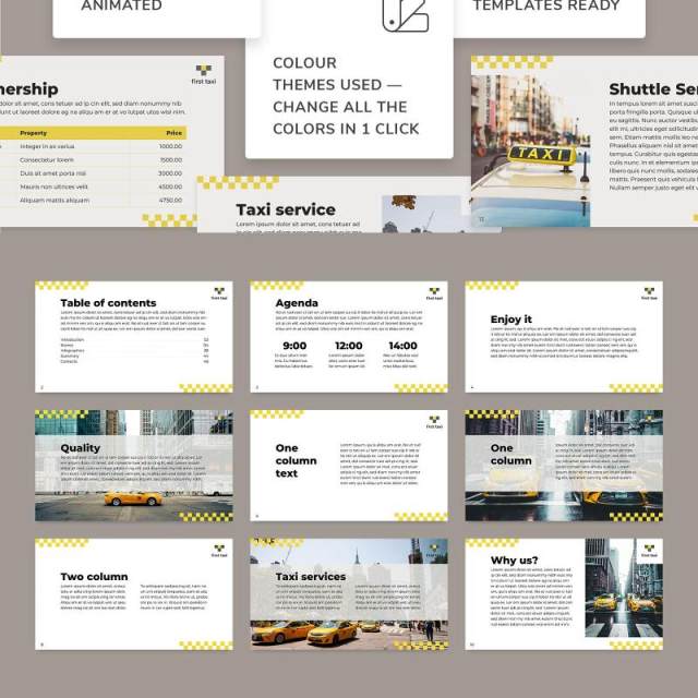 出粗车服务商业公司宣传介绍PPT模板不含照片Taxi Services PowerPoint Presentation Template