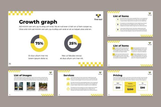 出粗车服务商业公司宣传介绍PPT模板不含照片Taxi Services PowerPoint Presentation Template