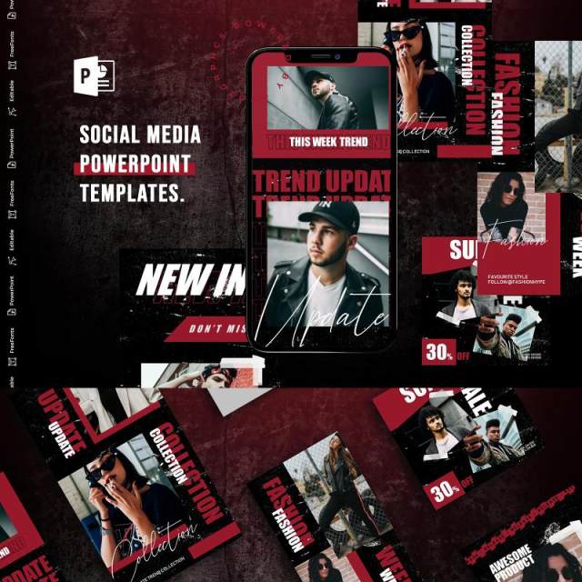 时尚大气手机竖版社交媒体PPT模板Social Media PowerPoint Template