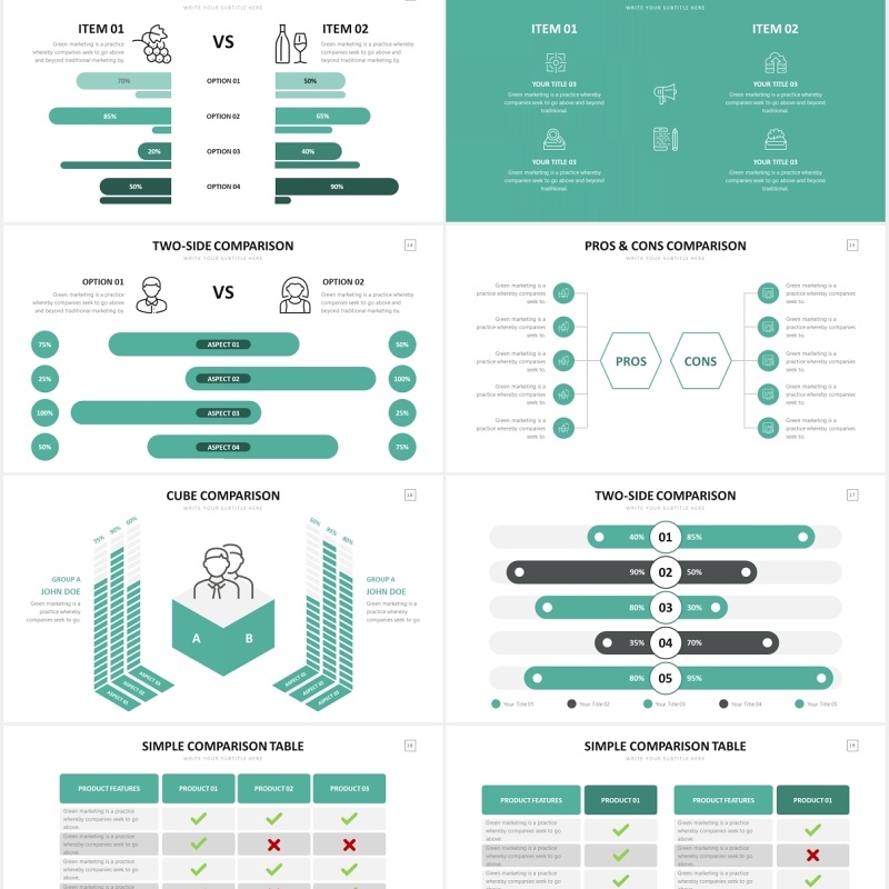 对比关系比较数据信息图表PPT素材Comparison Slides Powerpiont Template