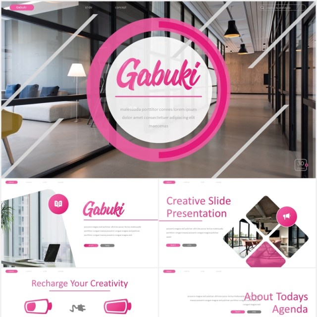 粉色公司宣传个人工作述职报告PPT模板Gabuki Powerpoint