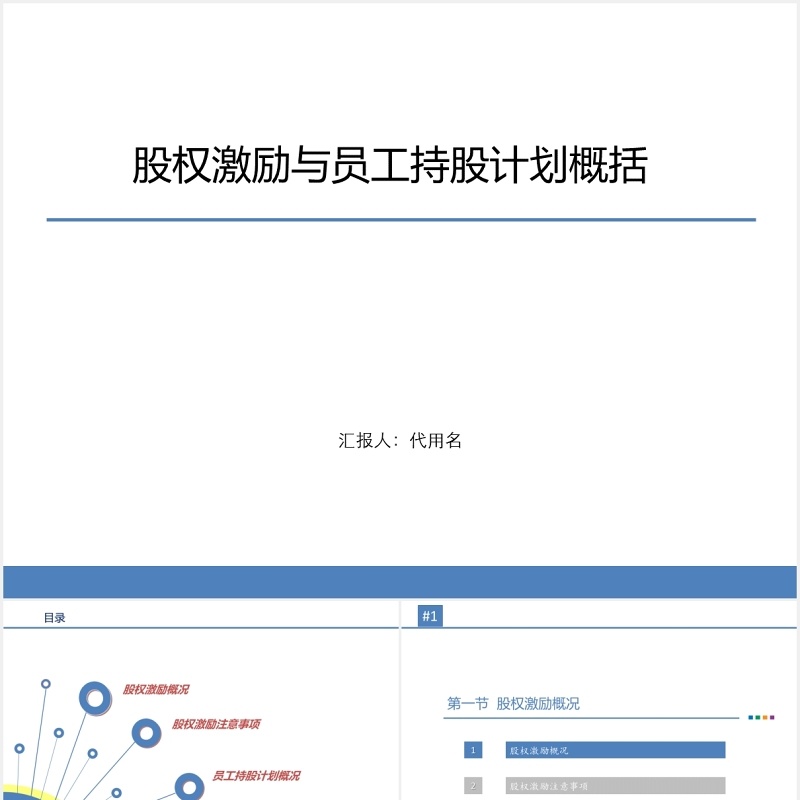 公司股权激励与员工持股计划概括PPT模板