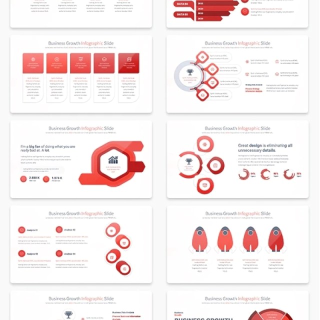 11套色系商业业务增长PPT信息图表幻灯片演示Business Growth - PowerPoint Infographics Slides