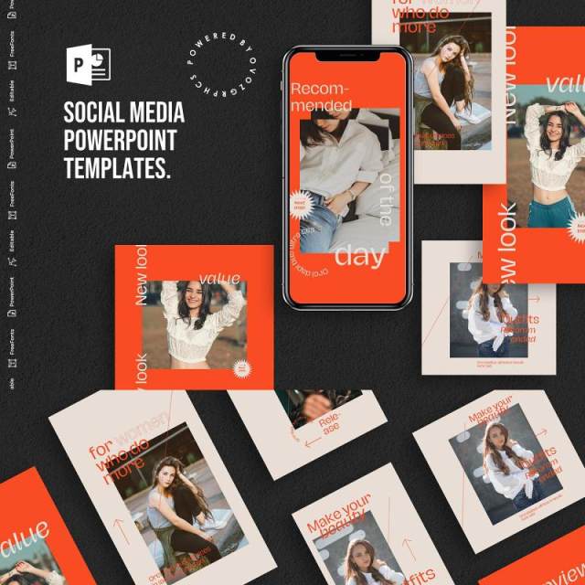 简约红色手机竖版社交媒体杂志PPT版式模板Social Media PowerPoint Template