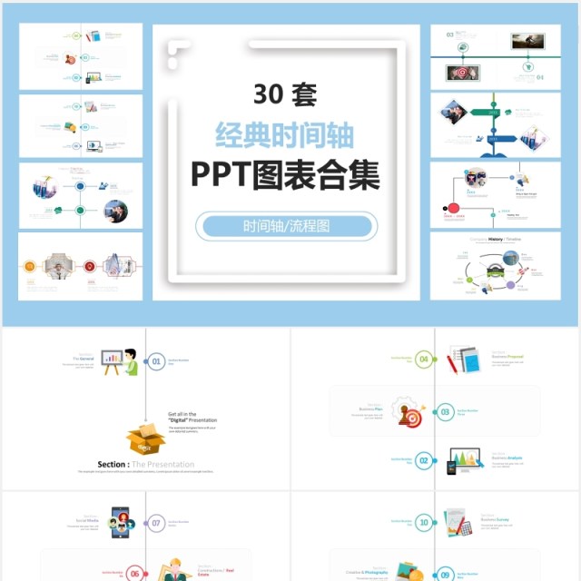 30套经典时间轴图表PPT可视化模板素材