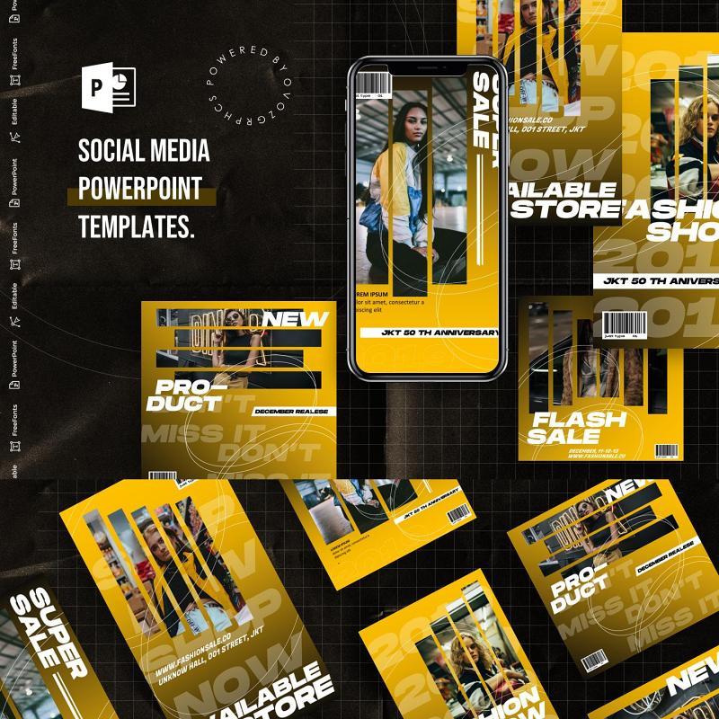 渐变黄色手机竖版社交媒体杂志PPT版式模板Social Media PowerPoint Template