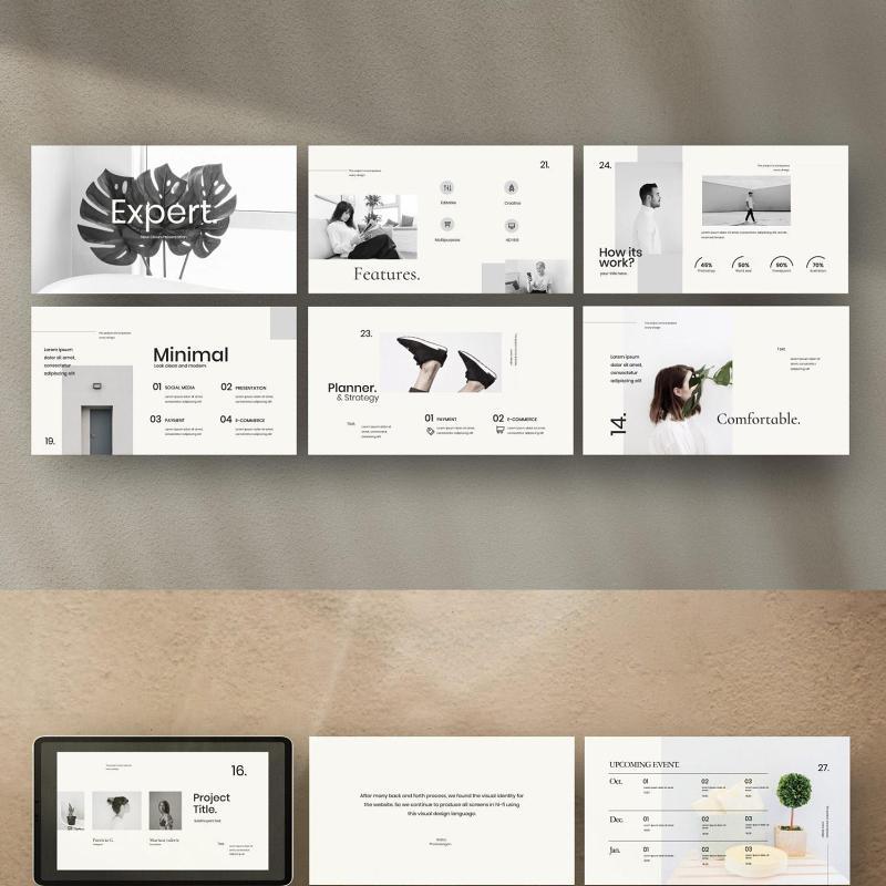 简约介绍PPT模板不含照片Expert Powerpoint Creative minimal agency