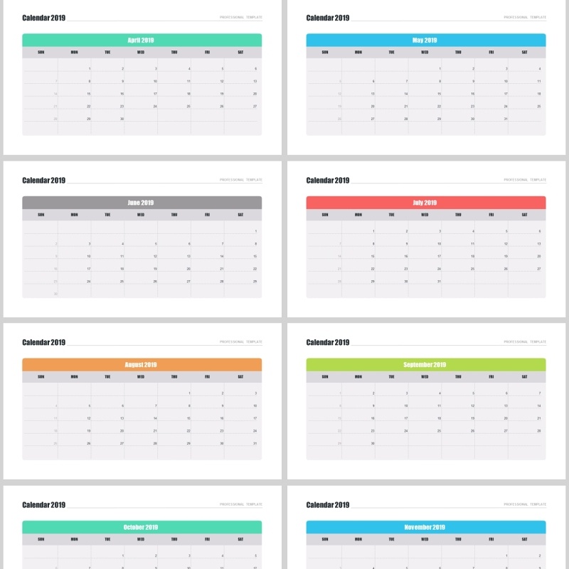2019年日历PPT模板素材calendar 2019 for powerpoint
