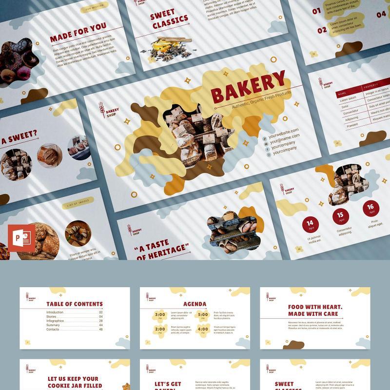 烘焙面包店甜品PPT版式模板Bakery PowerPoint Presentation Template