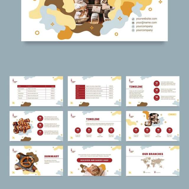 烘焙面包店甜品PPT版式模板Bakery PowerPoint Presentation Template