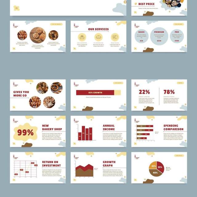 烘焙面包店甜品PPT版式模板Bakery PowerPoint Presentation Template