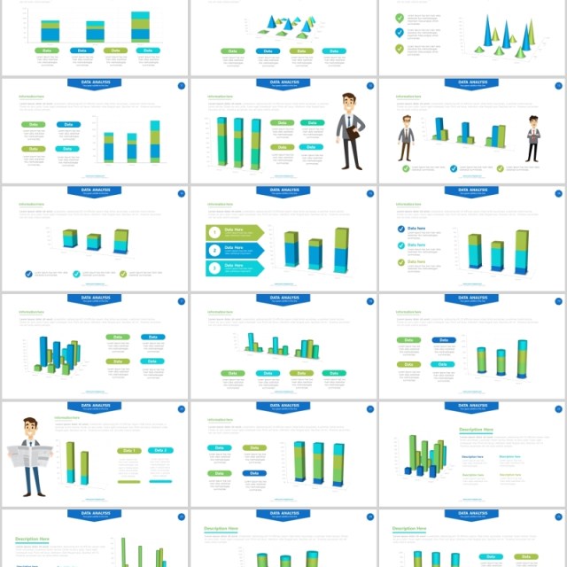 蓝绿色柱状图条形信息图表PPT幻灯片演示Chart Powerpoint Presentation