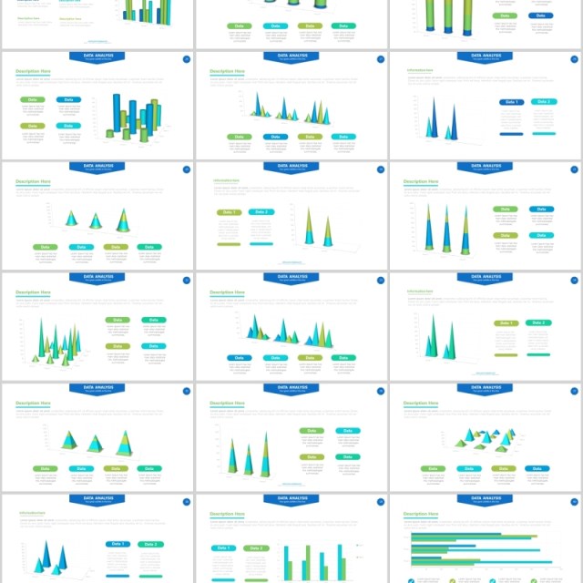 蓝绿色柱状图条形信息图表PPT幻灯片演示Chart Powerpoint Presentation