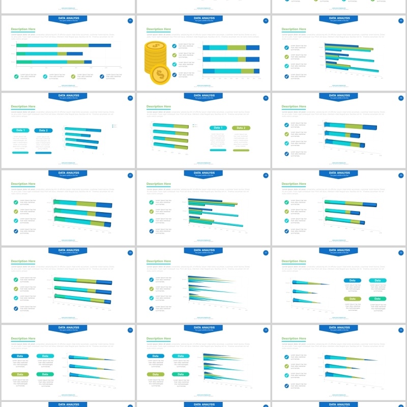 蓝绿色柱状图条形信息图表PPT幻灯片演示Chart Powerpoint Presentation