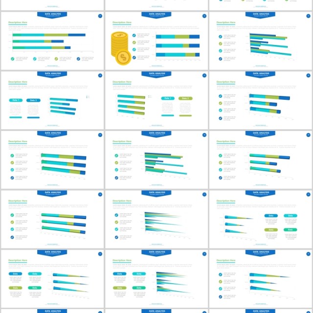 蓝绿色柱状图条形信息图表PPT幻灯片演示Chart Powerpoint Presentation