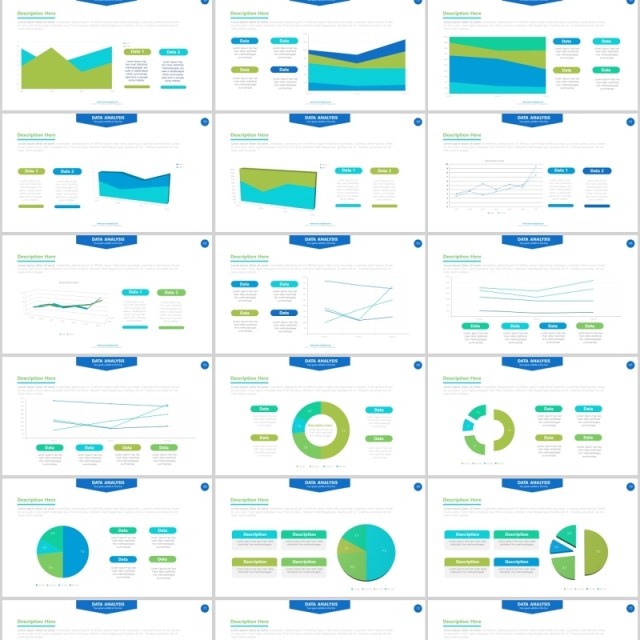 蓝绿色柱状图条形信息图表PPT幻灯片演示Chart Powerpoint Presentation