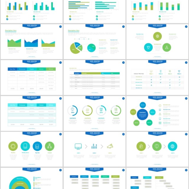 蓝绿色柱状图条形信息图表PPT幻灯片演示Chart Powerpoint Presentation