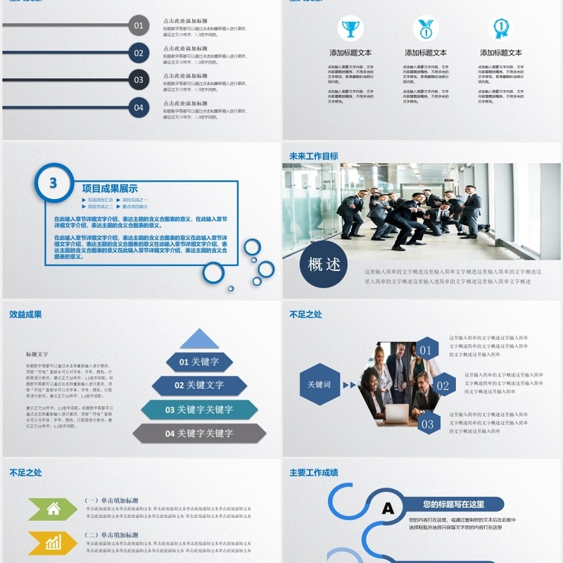 蓝色简约高端工作总结计划报告PPT模板