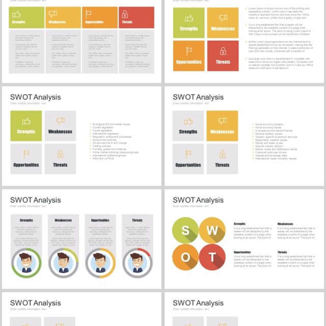 7套色系SWOT分析PPT模板信息图表元素swot analysis powerpoint