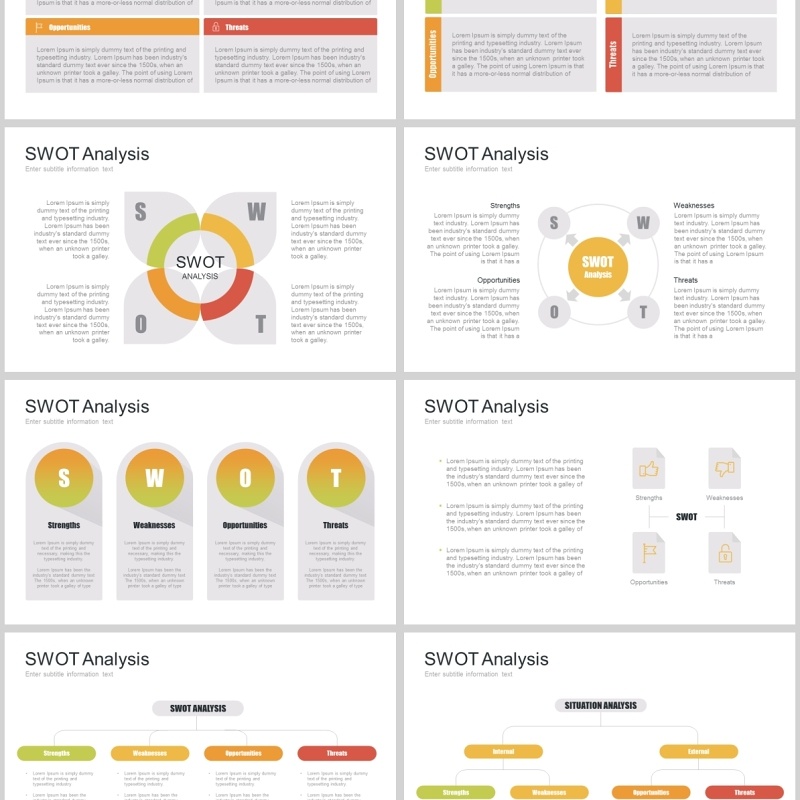 7套色系SWOT分析PPT模板信息图表元素swot analysis powerpoint