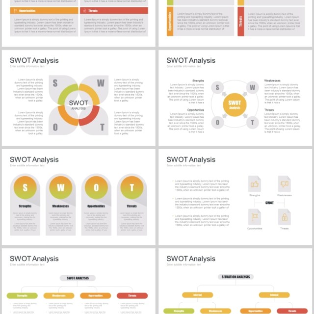 7套色系SWOT分析PPT模板信息图表元素swot analysis powerpoint