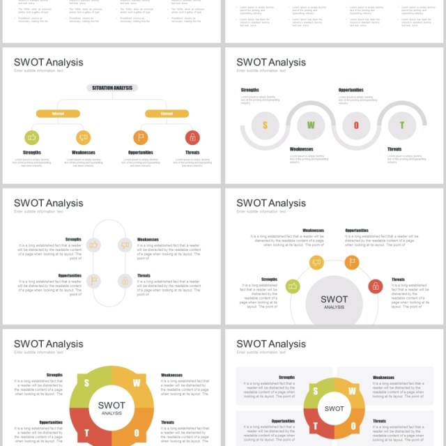 7套色系SWOT分析PPT模板信息图表元素swot analysis powerpoint