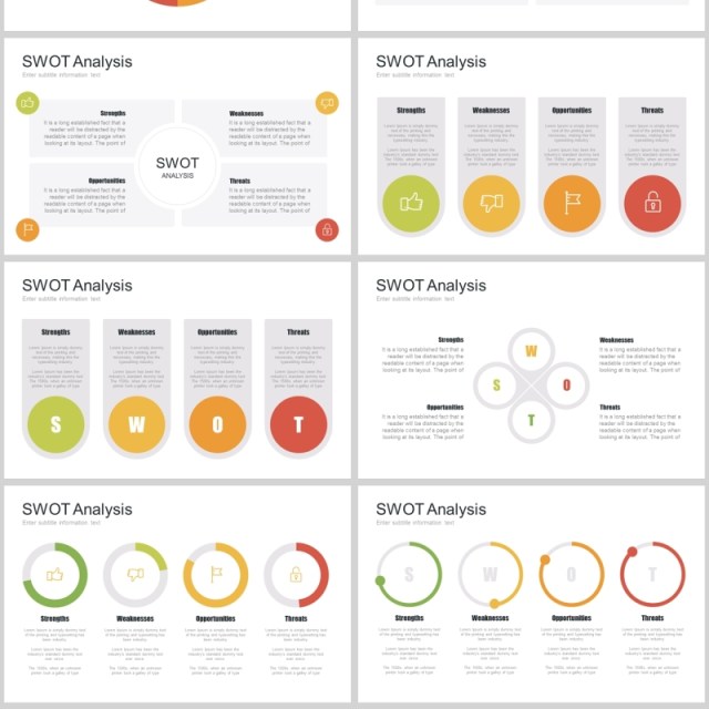 7套色系SWOT分析PPT模板信息图表元素swot analysis powerpoint