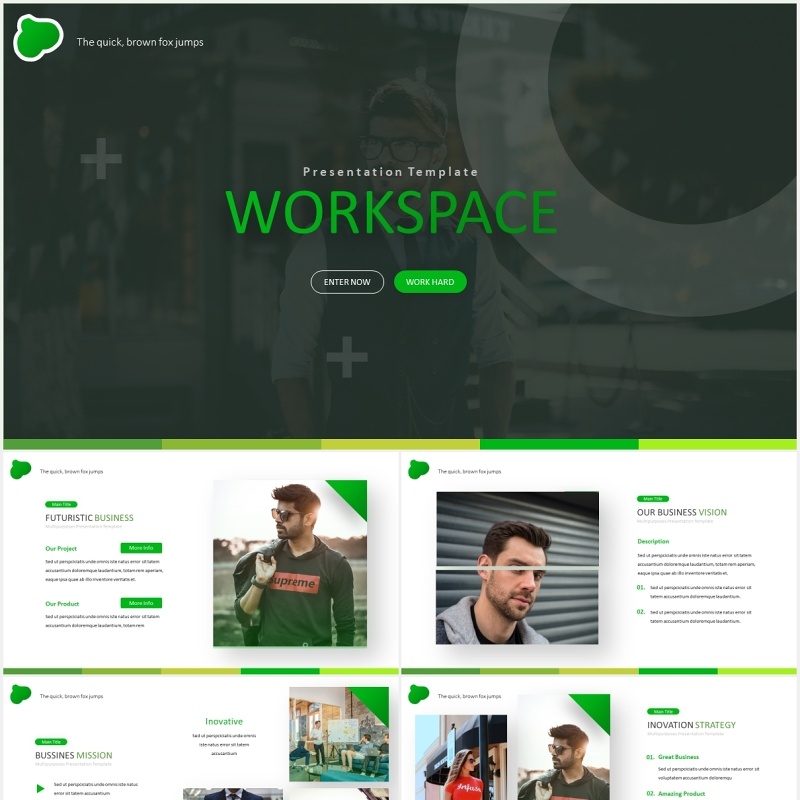 绿色商务工作计划总结汇报PPT国外模板Workspace - Powerpoint Template