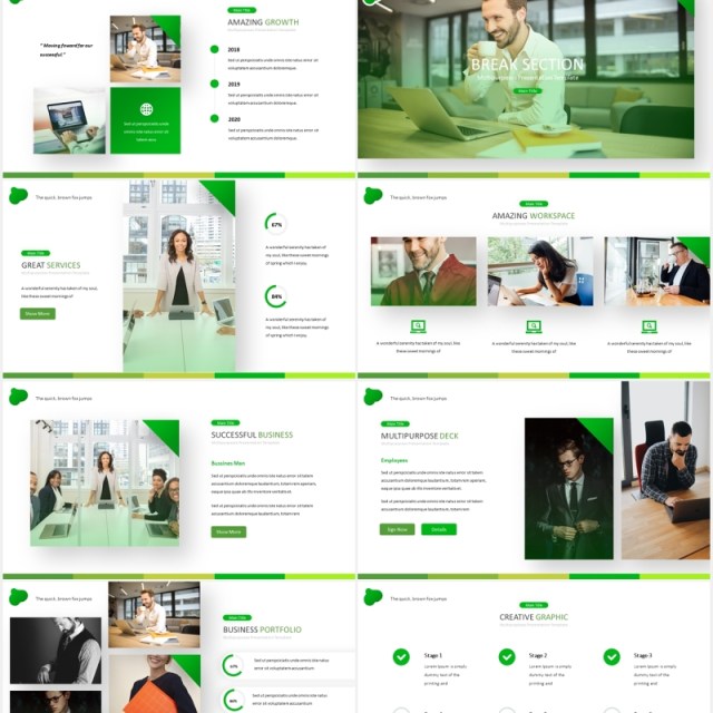 绿色商务工作计划总结汇报PPT国外模板Workspace - Powerpoint Template