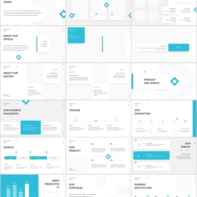 天蓝色公司介绍通用版式PPT排版设计模板