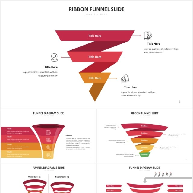 红色销售漏斗图数据分析PPT图表素材Funnel Slides V2 Powerpoint Template