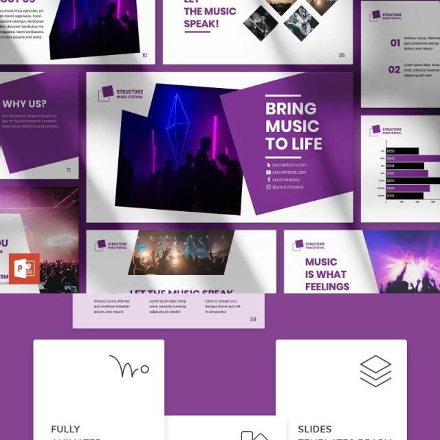 音乐节商业计划宣传介绍PPT模板不含照片Music Festival PowerPoint Presentation Template