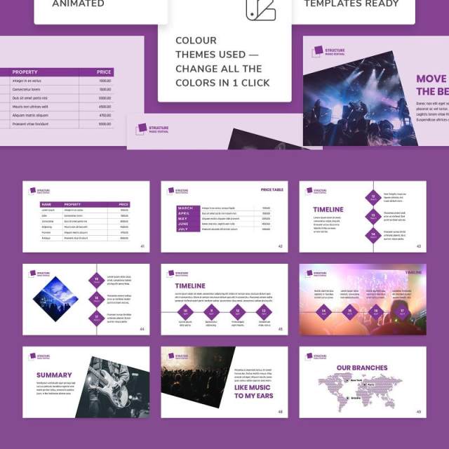 音乐节商业计划宣传介绍PPT模板不含照片Music Festival PowerPoint Presentation Template