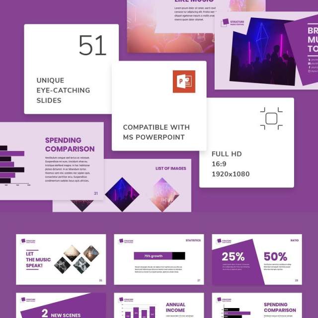 音乐节商业计划宣传介绍PPT模板不含照片Music Festival PowerPoint Presentation Template